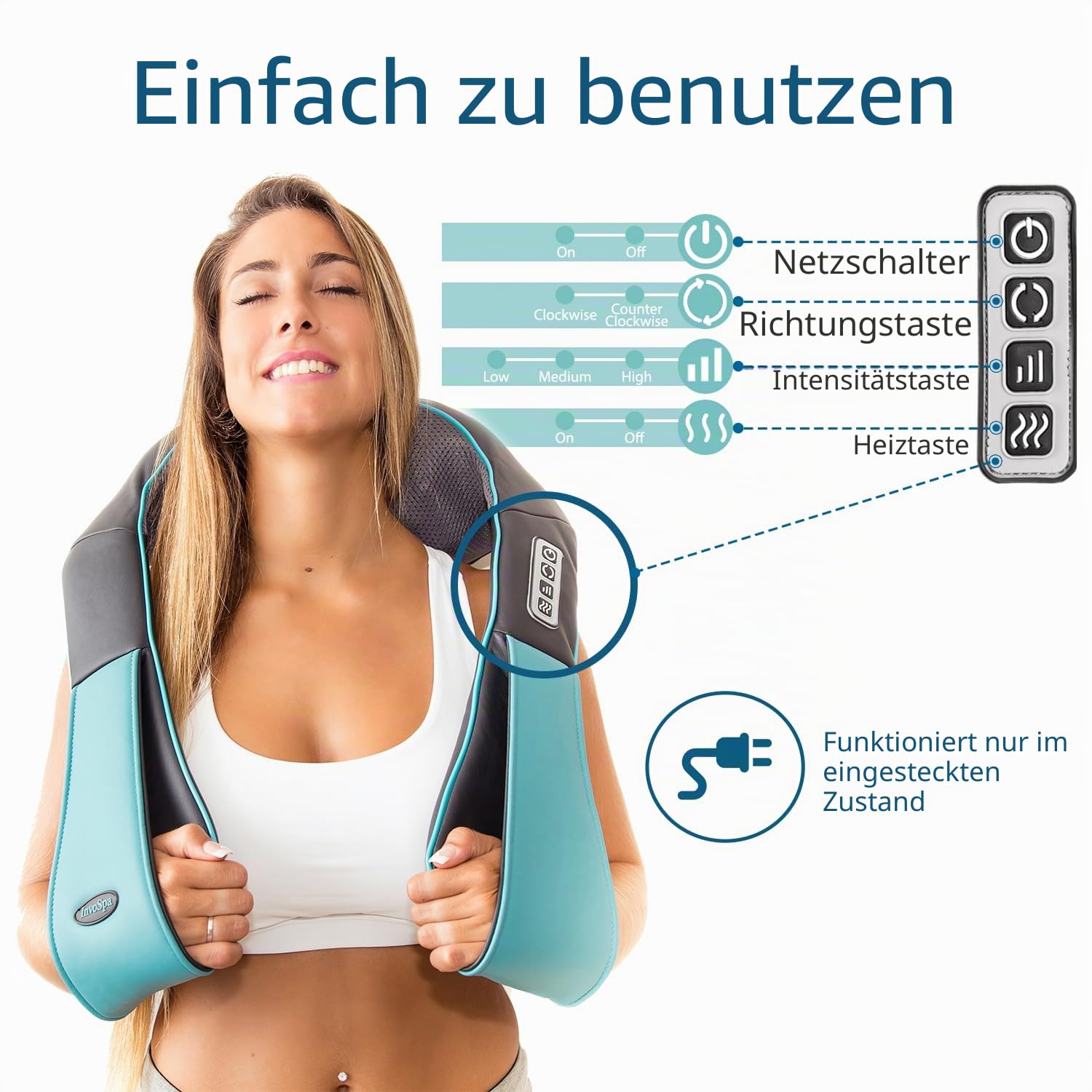 Shiatsu Rücken-, Schulter- und Nackenmassagegerät mit Wärme - Deep Tissue 3D Knetkissenmassagegerät für Nacken, Rücken, Schultern, Füße, Beine - elektrische Ganzkörpermassage
