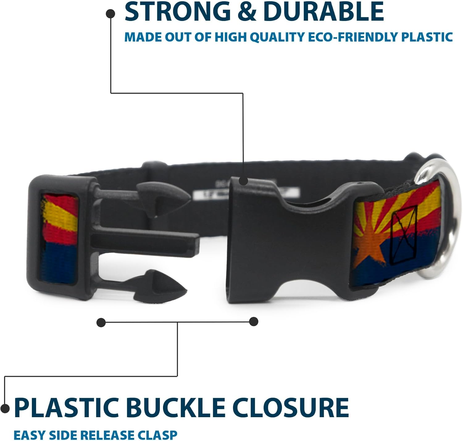 Buckle-Down PC-W30156-WS Arizona Flag Distressed Painting Plastic Clip Collar, Wide Small/13-18"