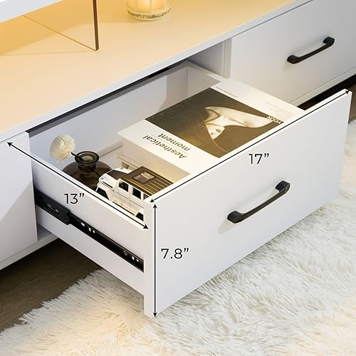 Miniatura 6 de Moderno soporte de TV de 75 pulgadas para sala de estar, centro de entretenimiento blanco con 4 cajones grandes y estantes de almacenamiento,