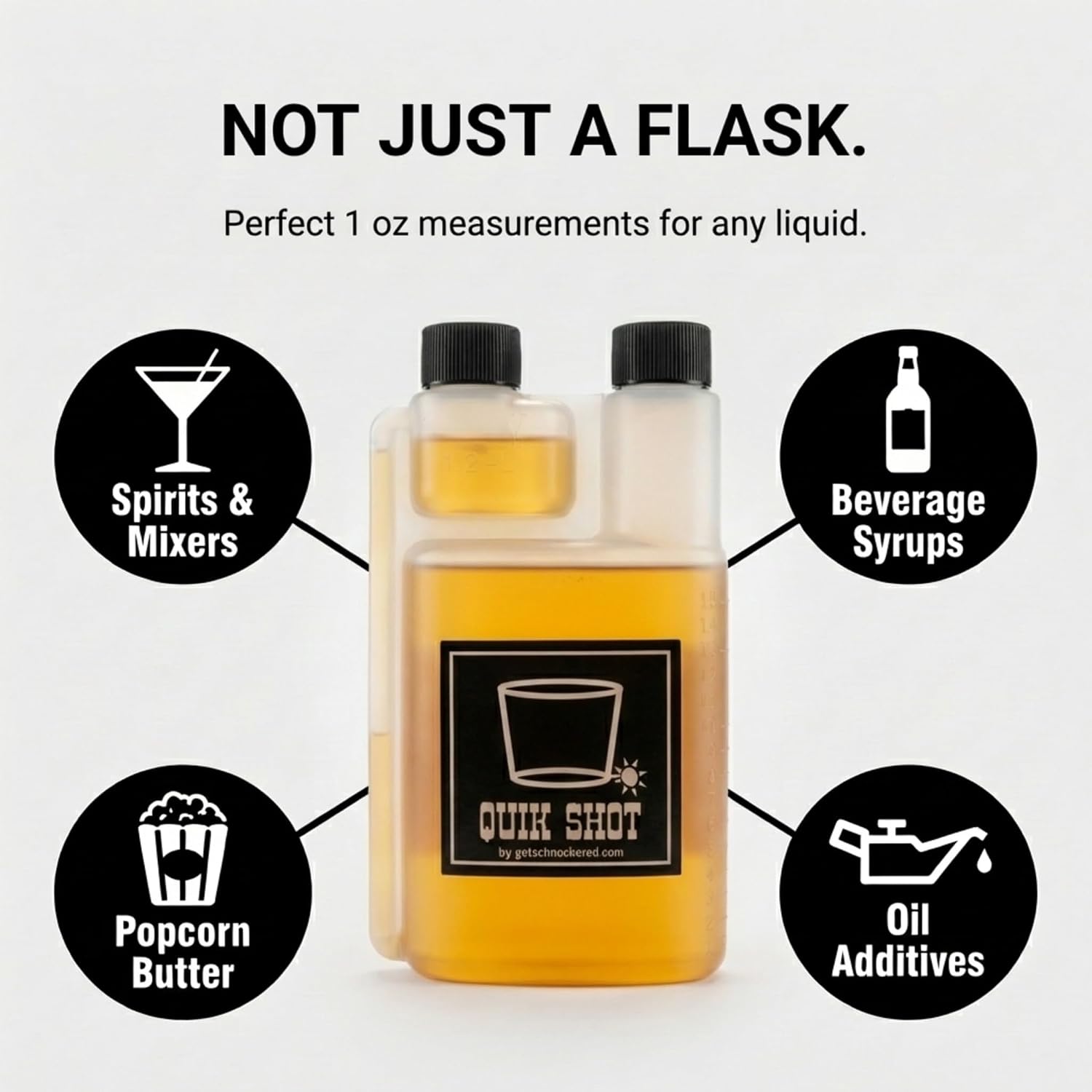 Quik Shot - 16 Ounce Plastic Flask with a Built-in 1 Ounce Shot Glass Chamber