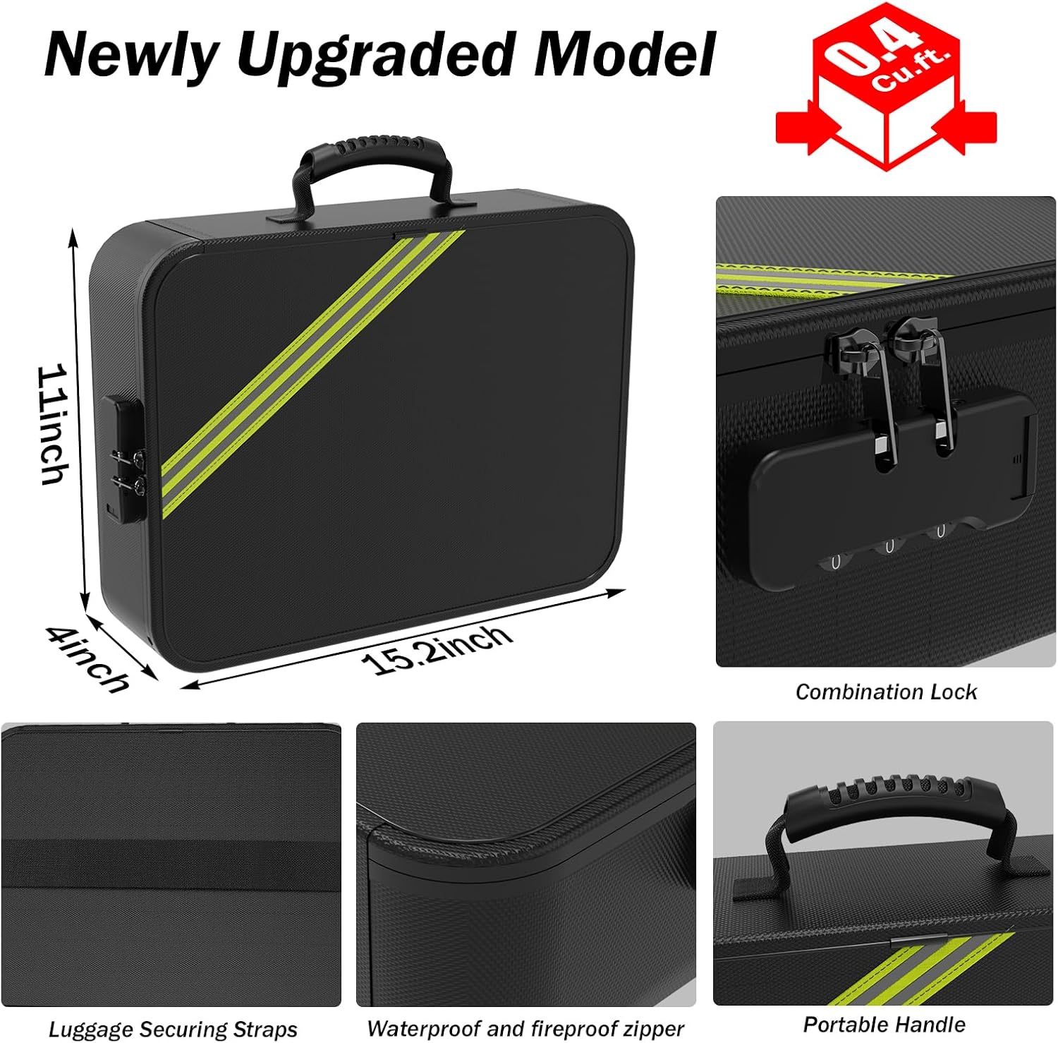 Large Fireproof Document Box with Lock,Upgraded Waterproof Fireproof Document Bag,Important Document Organizer Binder Hard Case Safe,5200℉ Fire Proof File Box,Portable for Business Travel Home