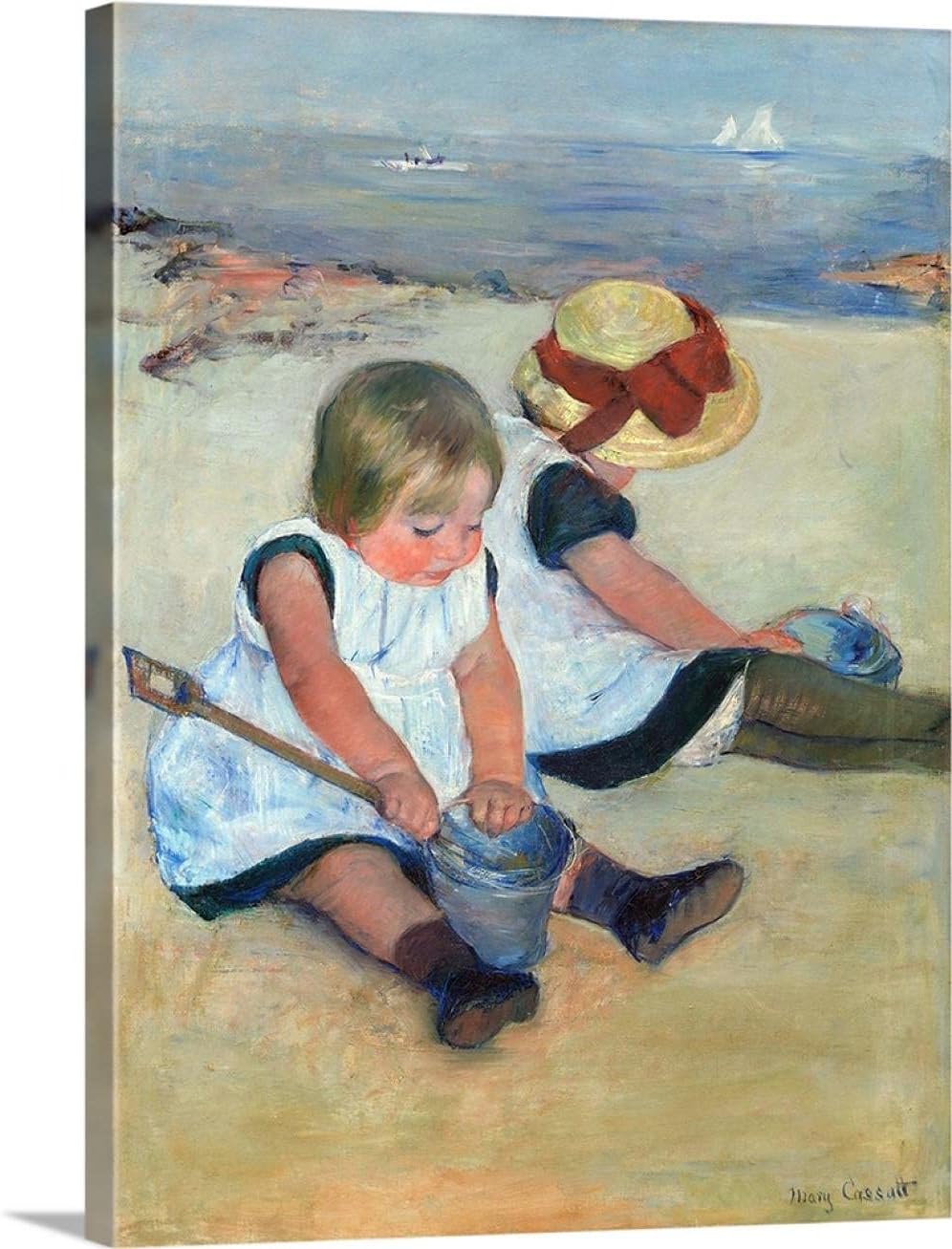 SYSMYXGS Paint by Numbers for Adults, Easy Drawing DIY Oil Canvas Painting Kits with Brushes, Acrylic Pigment,Home Art Craft Wall Decor — playing on The beach by mary cassatt, by Mary Cassatt