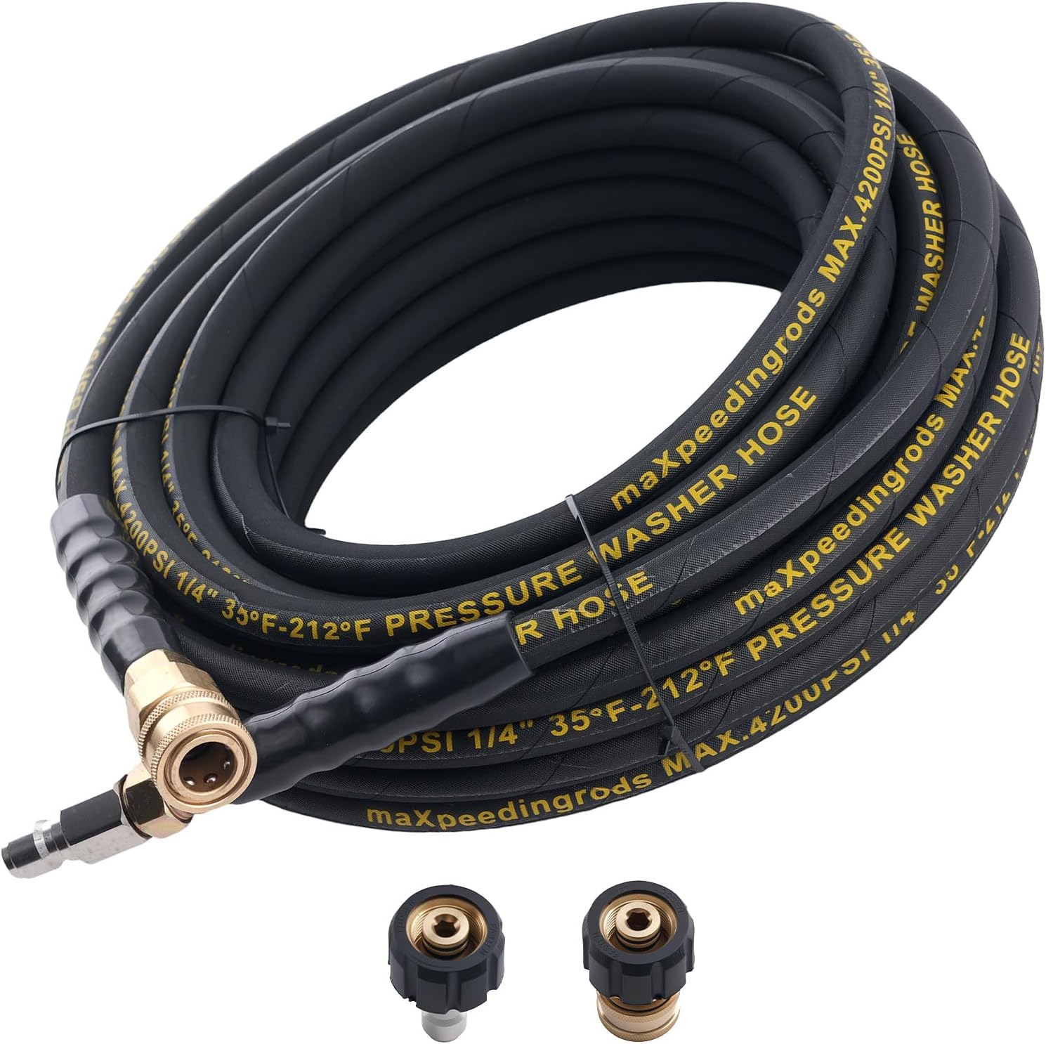 maXpeedingrods Pressure Washer Hose 50FT x 1/4", Kink Resistant High Tensile Wire Power Washer Hose, Replacement Hose Adapter Set with 2pcs M22-14mm to 3/8" Adapters for Professional Home, 4200PSI