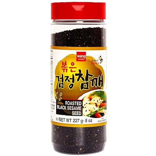 Wang Semillas de sésamo negro tostadas, mezcla de condimentos coreanos, sabor suave y nuez, 8 onzas