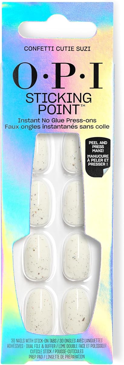 Punto conflictivo de OPI | Sin pegamento para presionar las uñas | 30 unidades con pestañas adhesivas | Prensa instantánea sin pegamento en las uñas | Redondo Corto, Almendro y Squoval | Desgaste sin daños