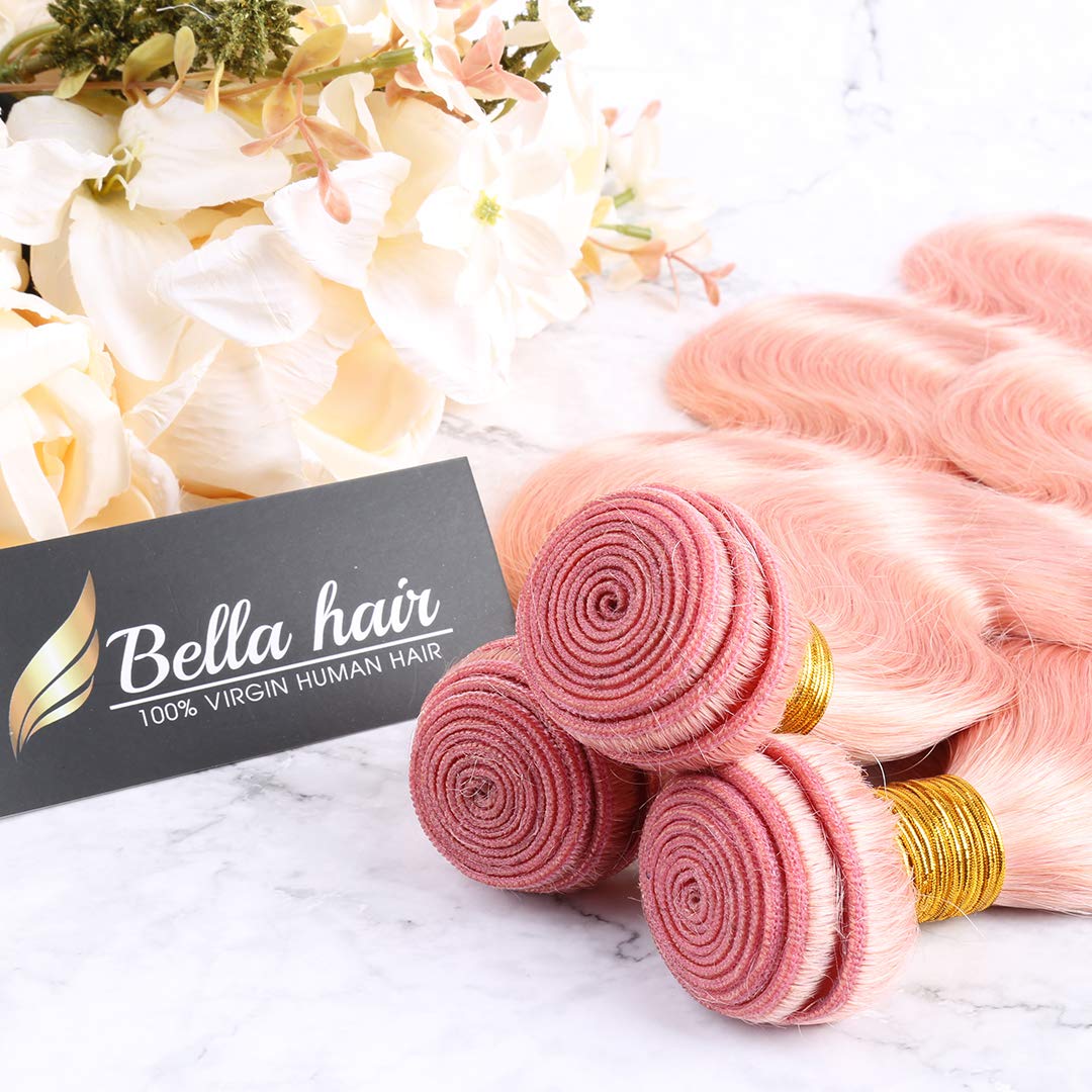Bella Hair Human Hair Bundles, 12-26inch Body Wave Pink Remy Virgin Hair Weave – 3 Bundles 24inch