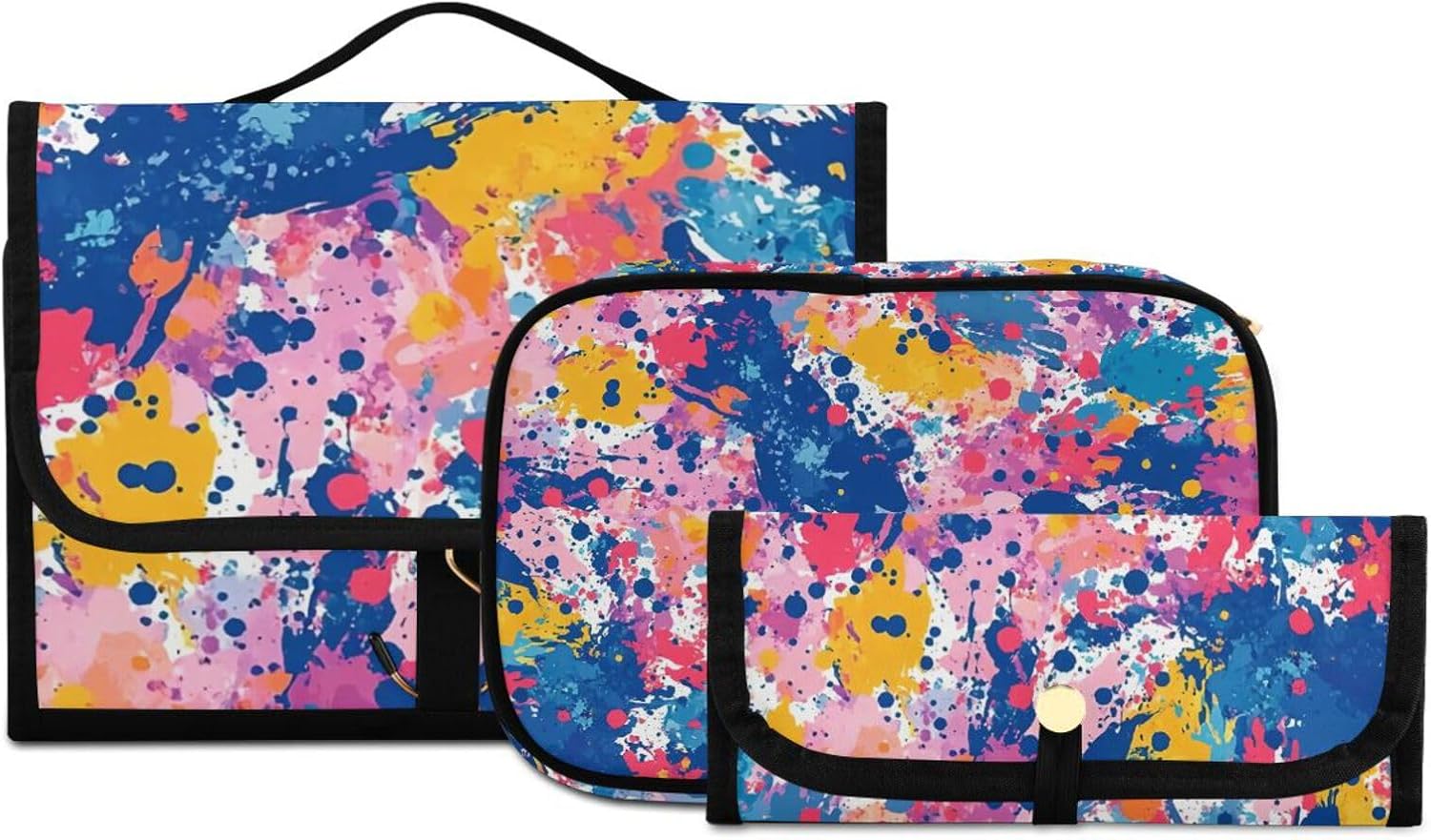 Colorful Painting 3-Piece Hanging Toiletry Bags Set, Travel Toiletry Bag, Travel Accessories Makeup Brushes Organizer, Cosmetic Makeup Bag