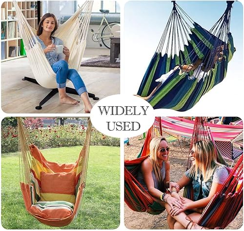 Miniatura 14 de Hammock Chair Hanging Rope Swing Seat for Indoor Outdoor, Sturdy Cotton Weave Hammock Swing, Max 300Lbs Hanging Hammock Chair