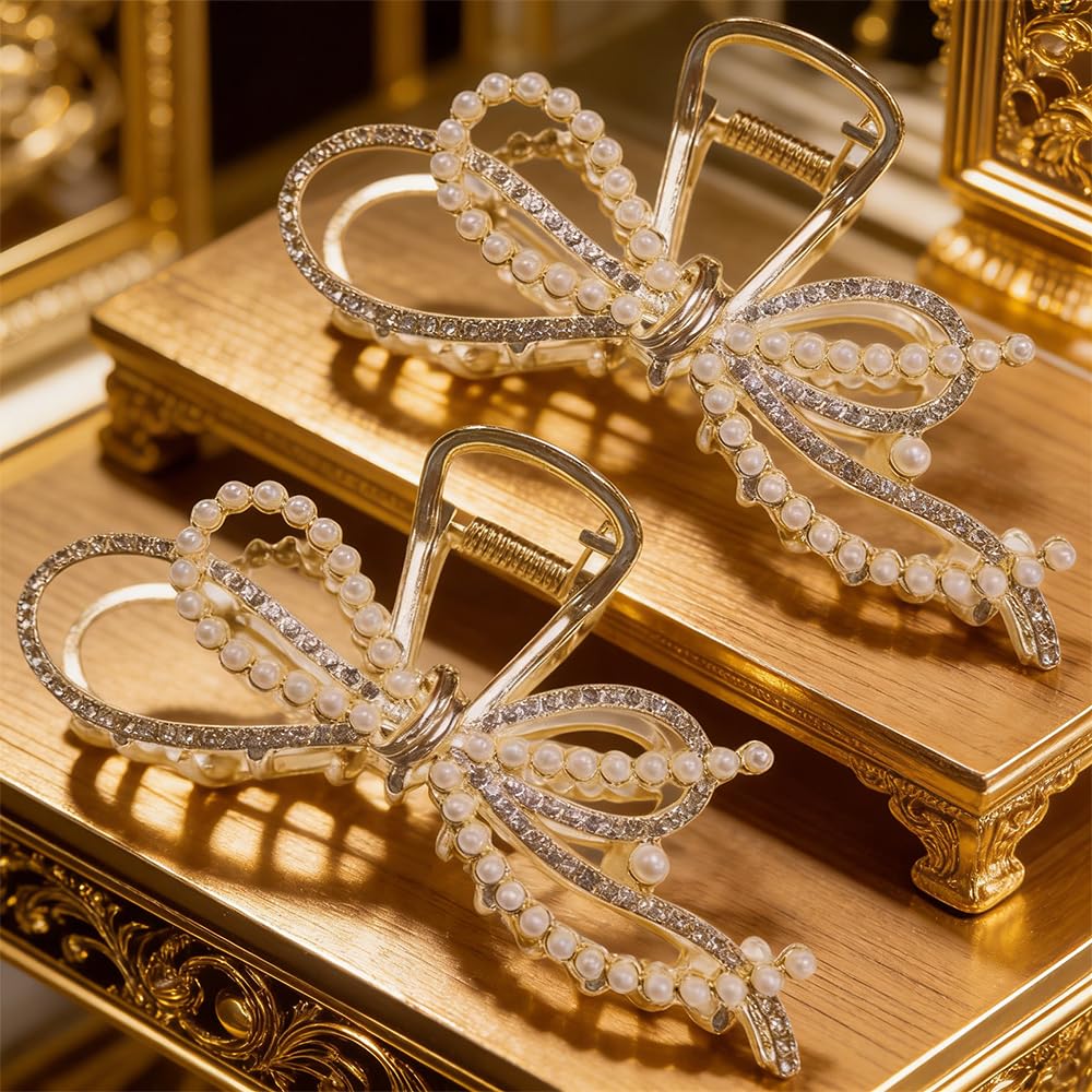 1PCS Rhinestones Gold Hair Clips for Women Girls, Stylish Bling Metal Hair Claw Clips Large Sparkly Fancy Hair Accessories for Wedding Party Daily