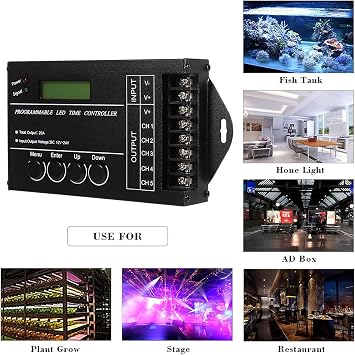 5-Channel Programmable LED Time Controller, Color Adjustable for DC12/24V LED Lights