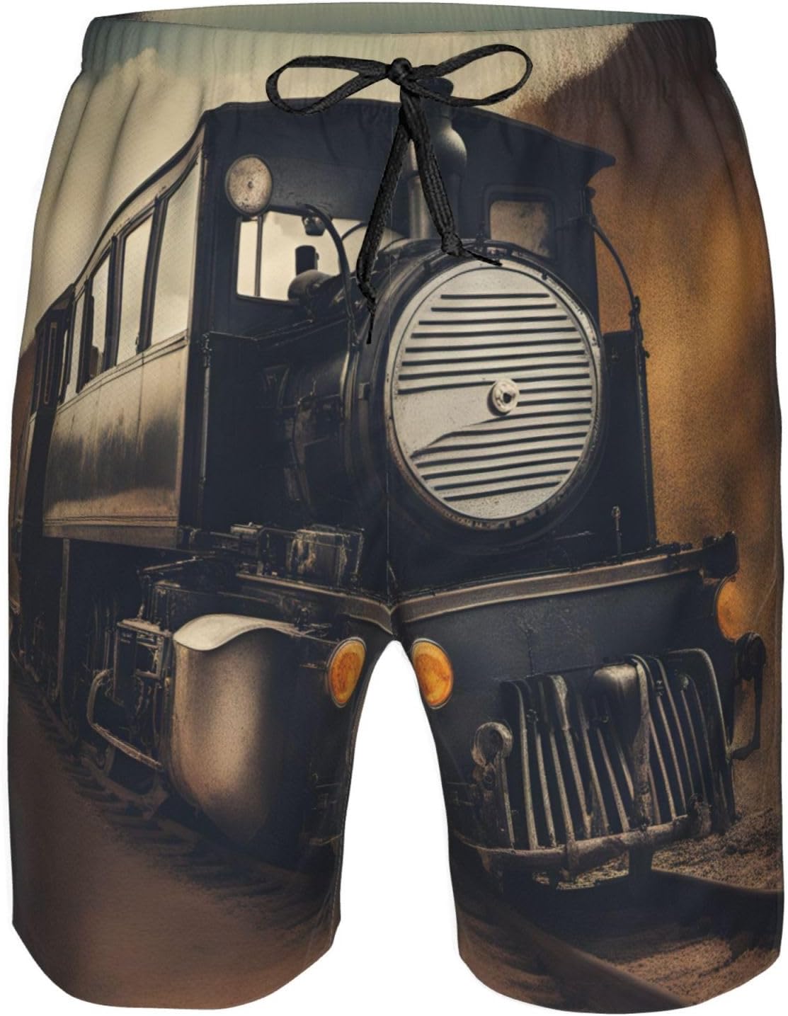 Mens Locomotive Print Beach Shorts,Casual Summer Shorts for Men,Quick Dry Polyester