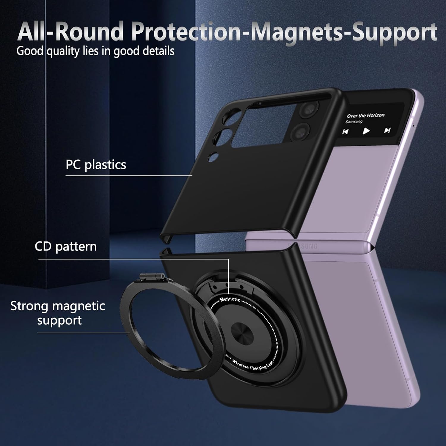 Rotating Folding 360 Degree Protective Case for Samsung Galaxy Z Flip 3 5G,Hard PC Material, Impact-Resistant and Drop-Resistant Shockproof Protective Phone Cover Flip3 Cases Black