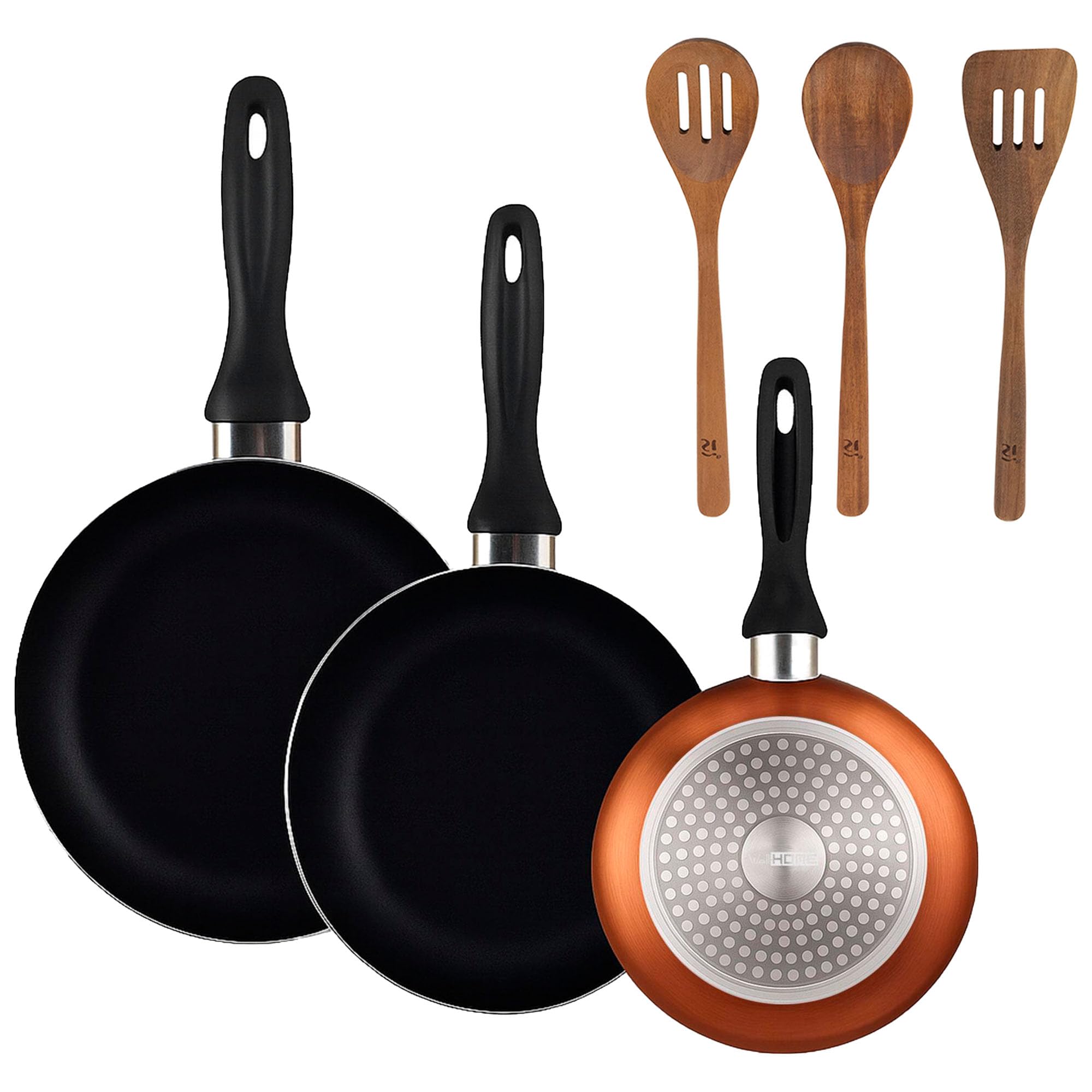 Poêles de cuisson Well Home bronze métallisé et ustensiles en bois d'acacia noble