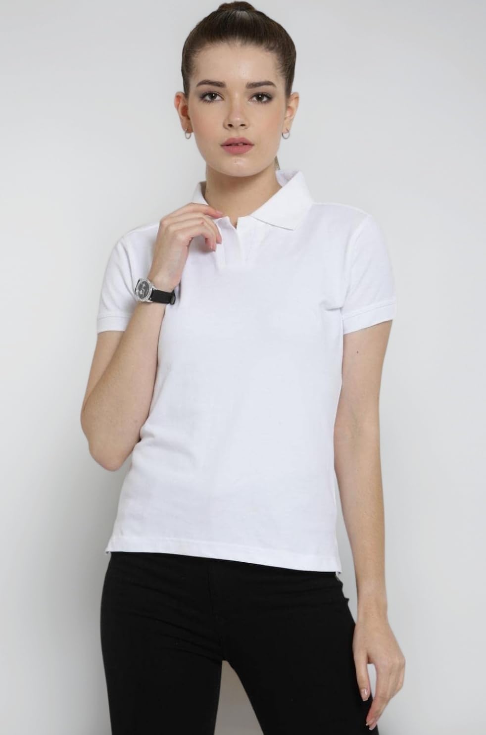 Women's 100% Pure Organic Cotton Polo T-Shirt | Womens Polo Collar Neck T-Shirt | Cotton Plain Polo Neck Half Sleeve T-Shirt | Regular Fit Tshirts For Women (White,Small)