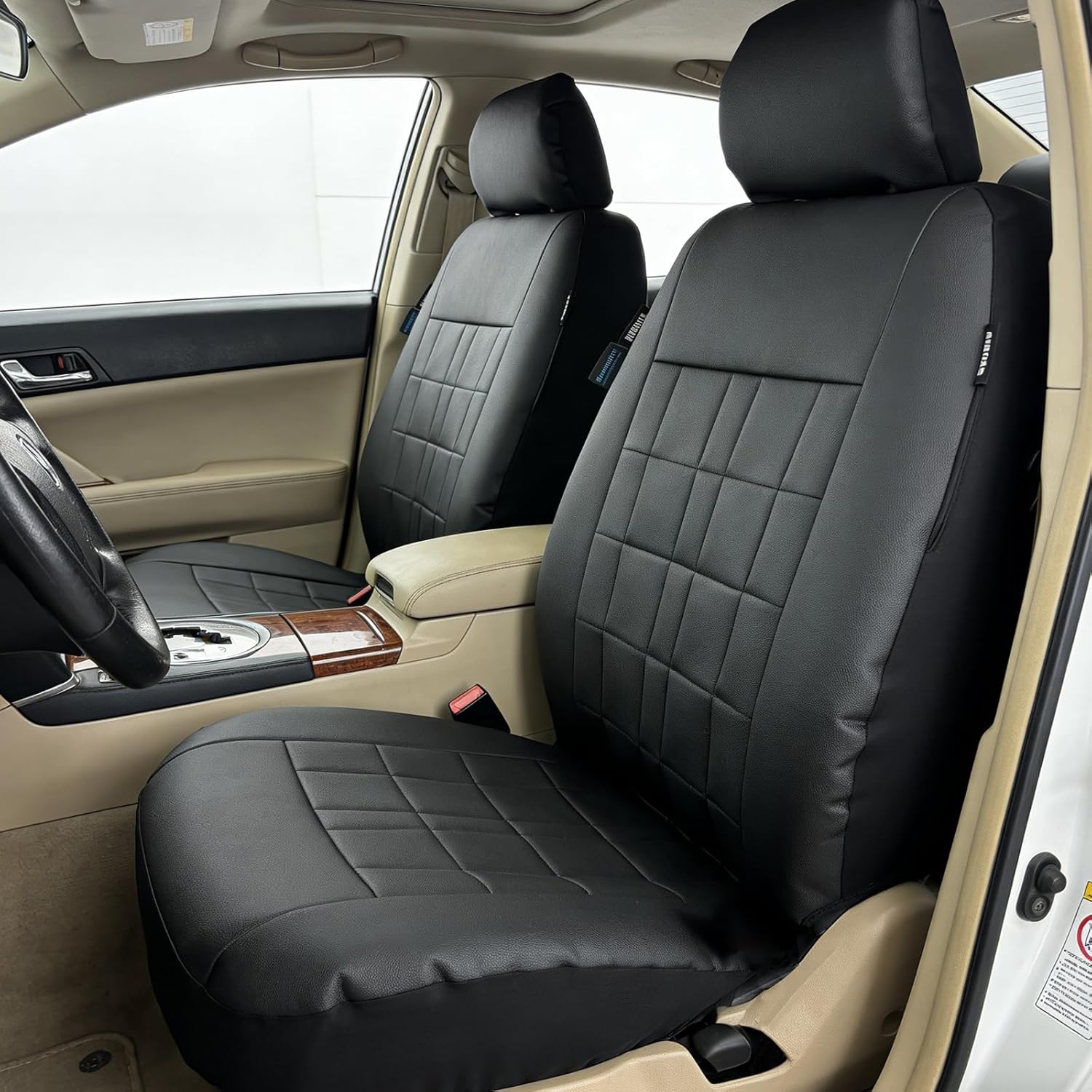 Champlus Car Seat Covers, Premium Leather Ultra Comfort and Thick 2 Front Seat Covers, Universal Fit Automotive Sedan Cars, SUVs, Trucks, Mini Vans, Airbag Compatible, Easy to Install
