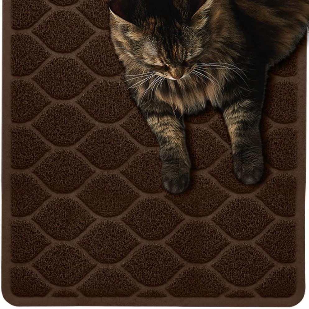Mighty Monkey Durable Easy Clean Cat Litter Box Mat, Great Scatter Control Mats, Keep Floors Clean, Soft on Sensitive Kitty Paws, Cats Accessories, Large Size, 