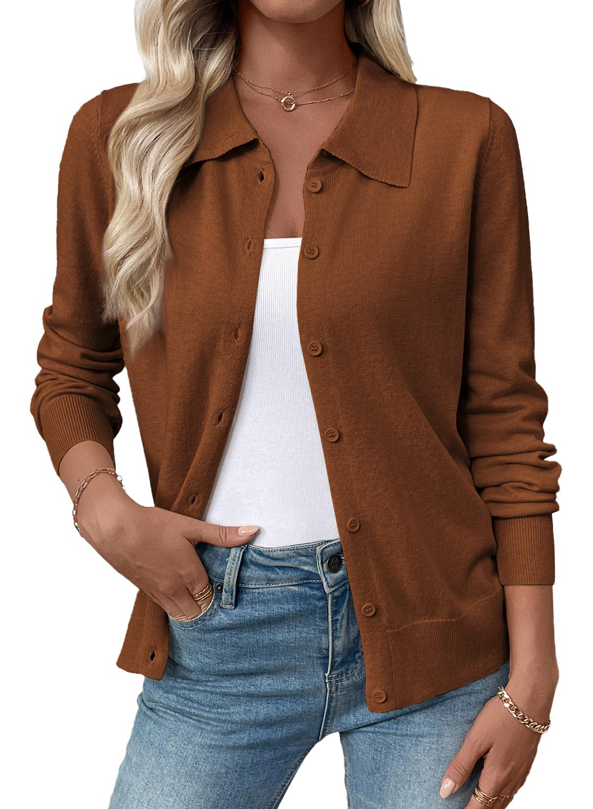 EVALESS Womens Lightweight Cardigan Sweaters Fall Outfits | Soft Wool Blend Knit Fabric, Button Knit Tops Layering Cardigan, Business Casual Office Wear 2026 Fashion Clothing