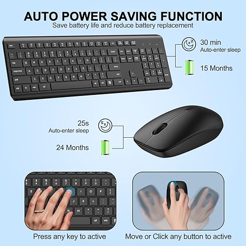 Miniatura 3 de Combo de teclado y mouse inalámbricos, teclado ergonómico silencioso de tamaño completo y mouse, batería de larga duración, mouse óptico, teclado de