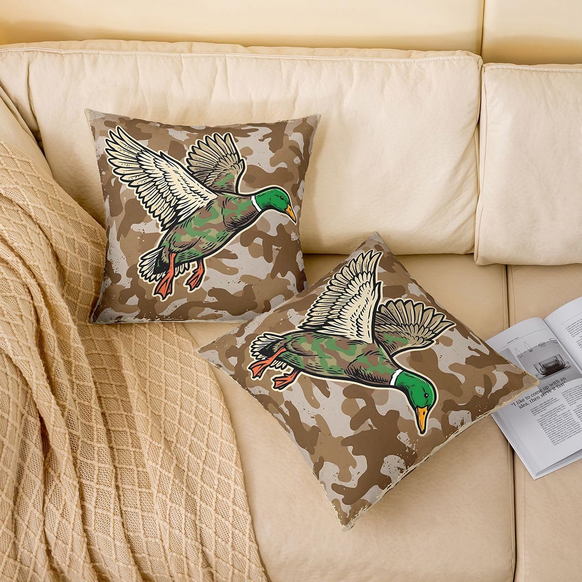 Homemissing Juego de 4 fundas de cojín de caza de pato salvaje, 50 x 50 cm, fundas de almohada de camuflaje