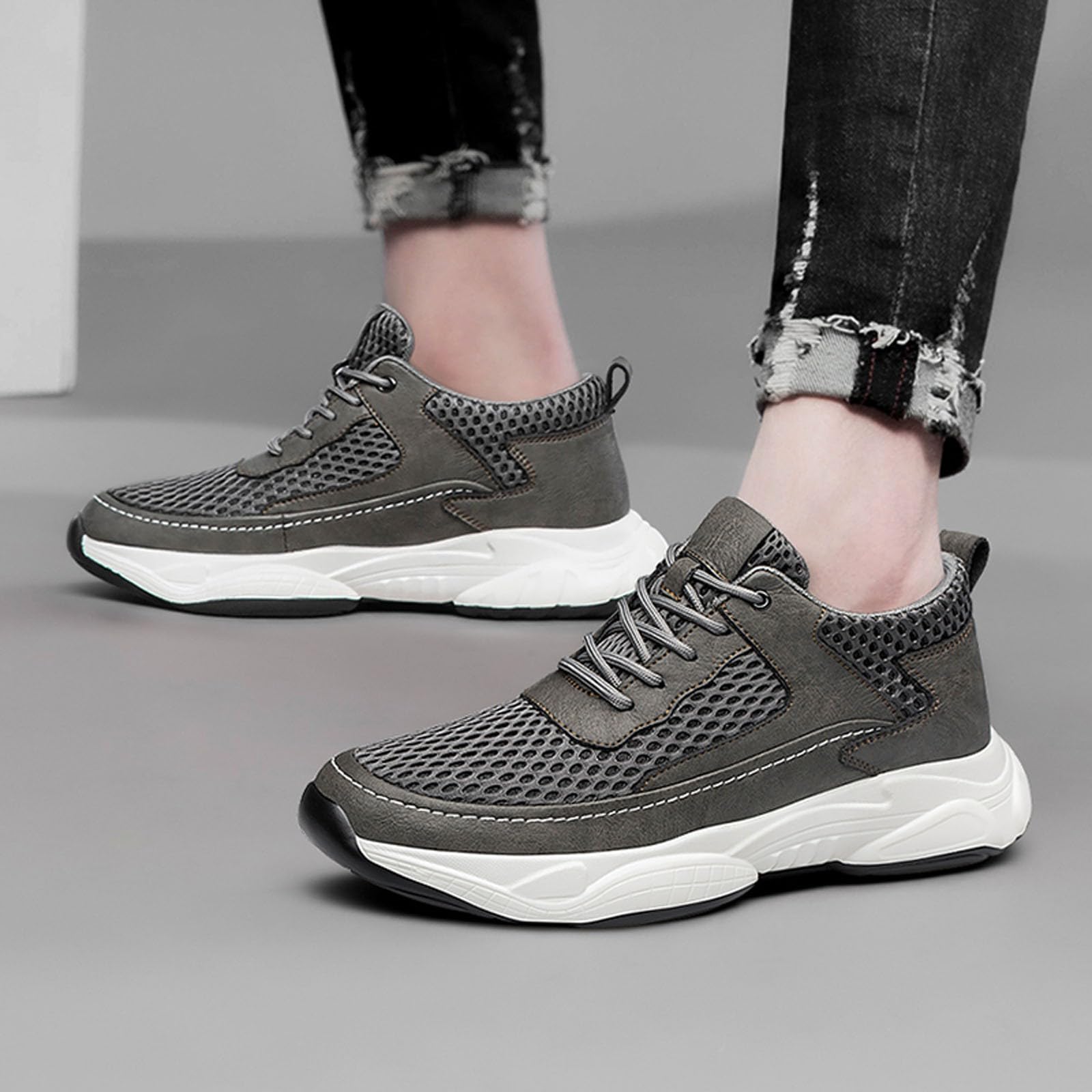 Zapatillas Hombre de malla ligera transpirable con tacón invisible 6/8/10cm Taller Zapatos de deporte casuales Zapatillas transpirables para ciudad, ocio y paseos
