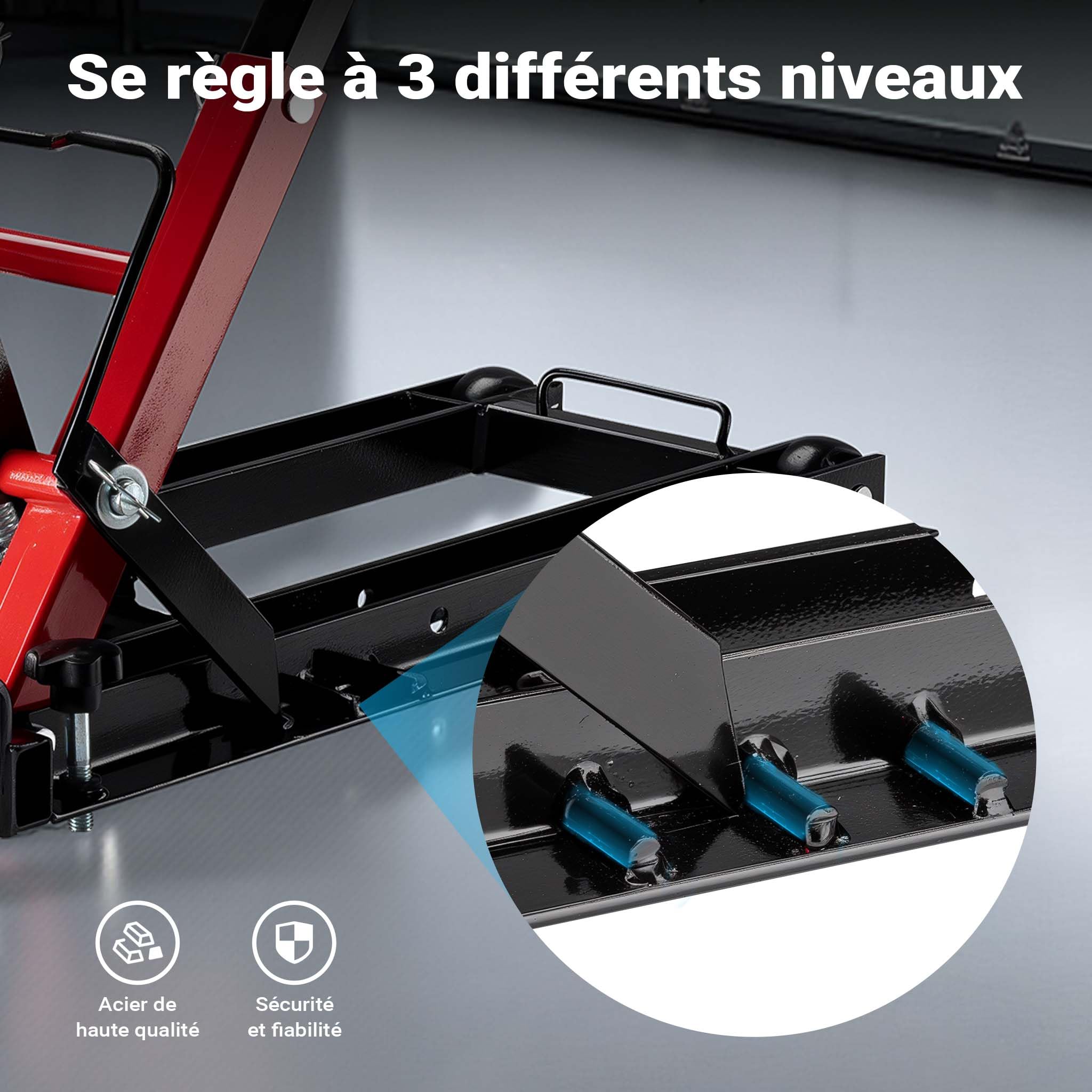 Wiltec Cric hydraulique 3 en 1 – Capacité Max. 300 kg – Hauteur de Levage Max. 530 mm – pour Motos, quads et tracteurs à Gazon – Support de Levage, Pont élévateur 4 Roues