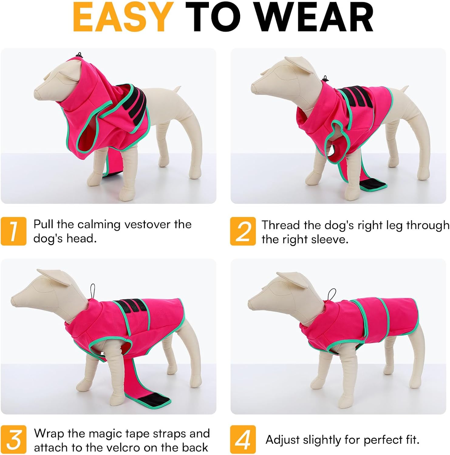 Queenmore Dog Anxiety Calming Vest,Gentle Compression Anxiety Suit for Dogs,Soft Stress Relief Dog Thunder Jacket,Breathable Dogs Calming Shirt for Separation,Thunder, Fireworks, Rosered, XS