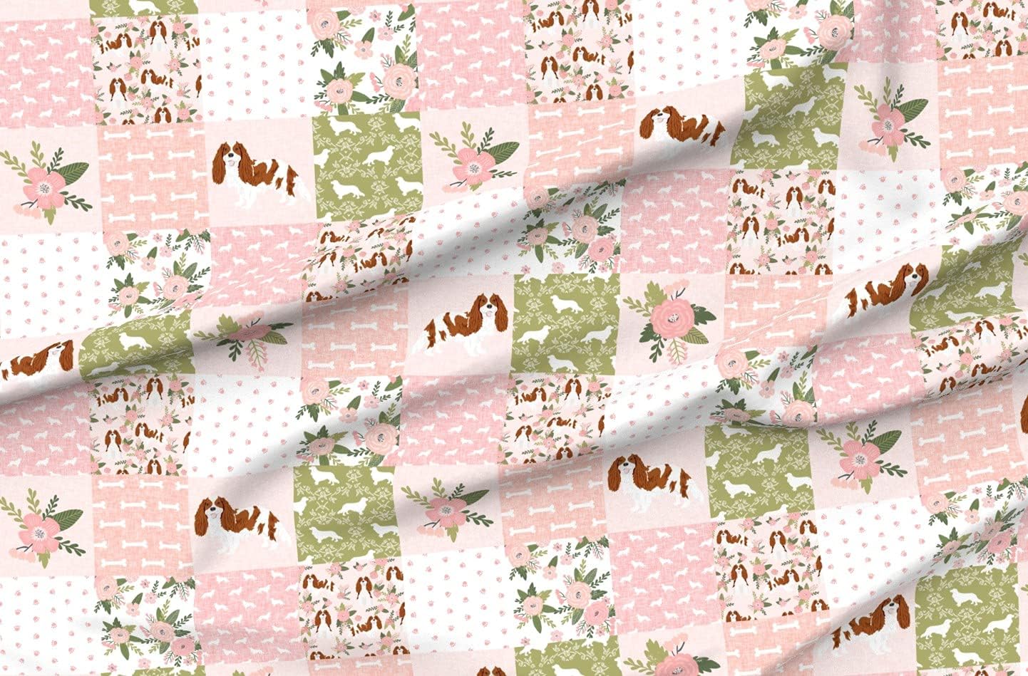 Spoonflower Fabric - Cavalier King Charles Spaniel Pet Quilt Cheater Collection Dogs Dog Printed on Minky Fabric by The Yard - Sewing Baby Blankets Quilt Backing Plush