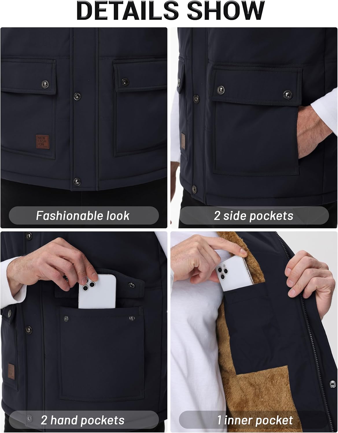 Cotrasen Men's Winter Warm Vests Outerwear Casual Fleece Lined Vest Puffer Sleeveless Jacket - Image 6