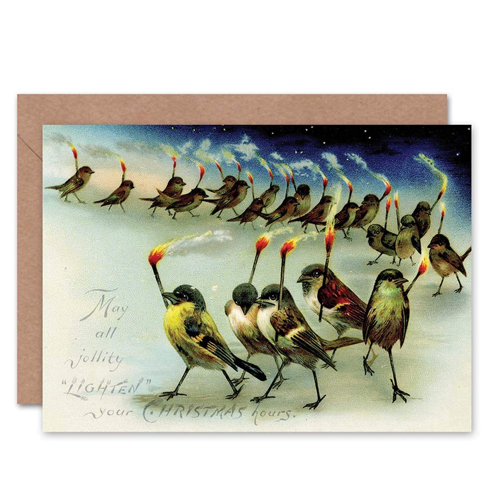 Wee Blue Coo CARD GREETING CHRISTMAS XMAS BIRDS MATCHES JOLLITY FUNNY