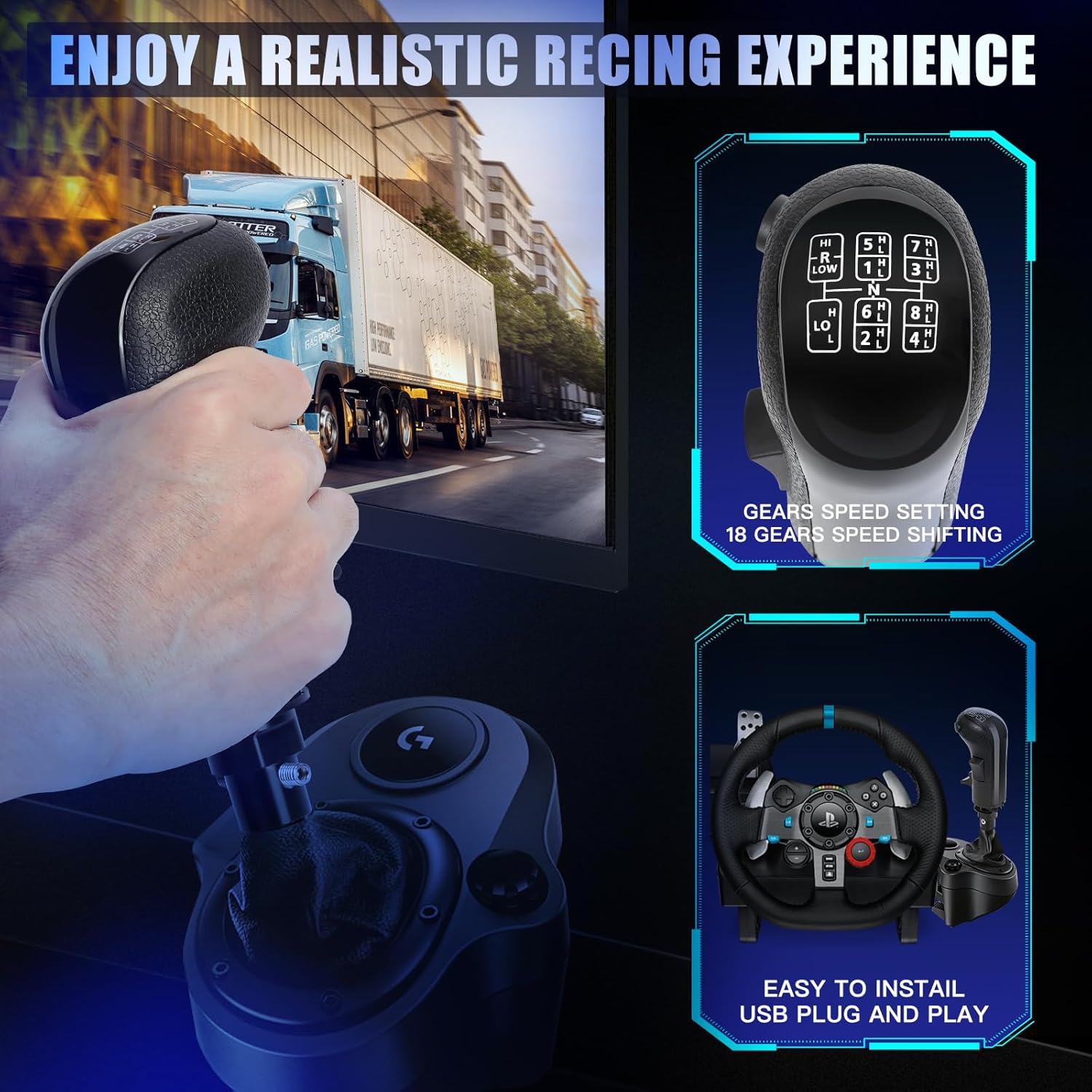 Maeysiph USB American Truck Simulator Shifter, Ats shifter Gearshift Knob Fit for ATS & ETS2 Games, PC Sim Racing Shifter Compatible with Logitech G27 G29 G920 TH8A Fanatec SQ, Thrustmaster shifter