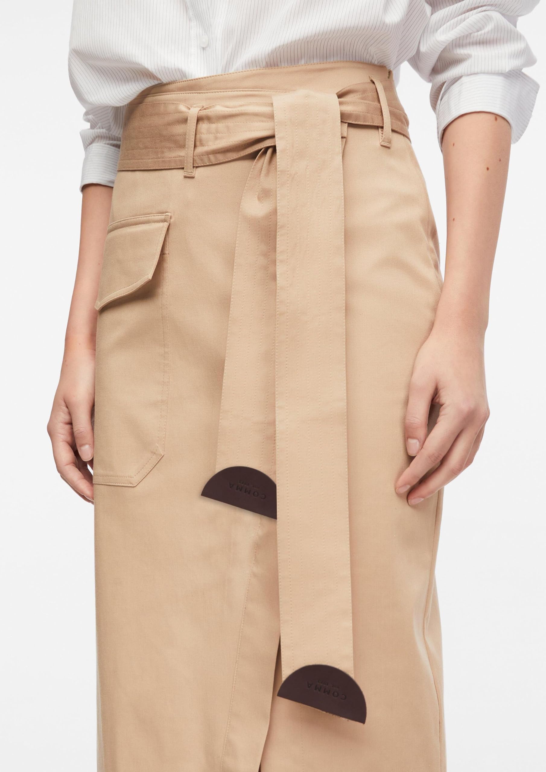 Comma Damen Rock – A-Shape, Midi-Länge, Wickeloptik, Bindegürtel – Für Business & Casual