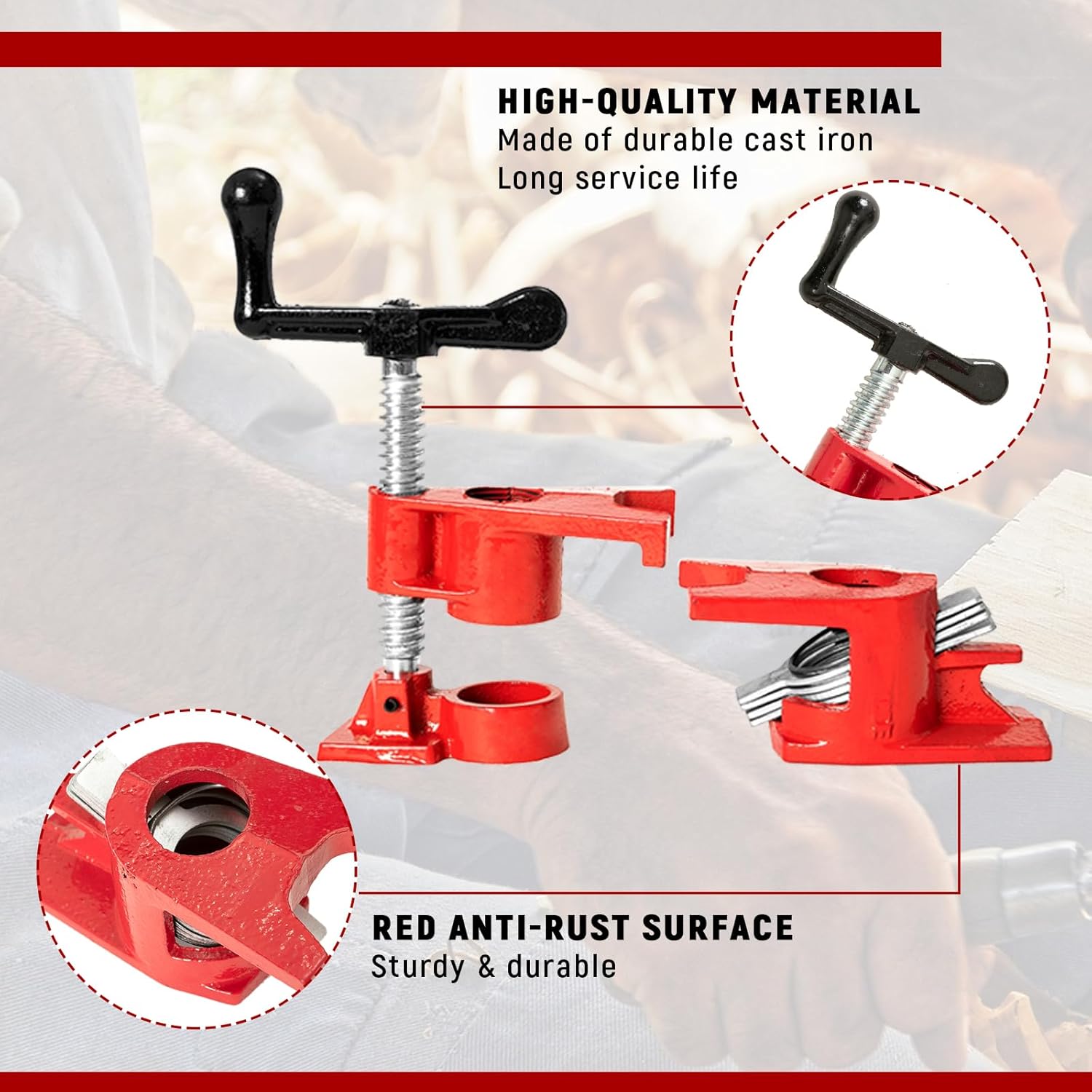 Pipe Clamp 4 Pack Pipe Clamps 3/4 inch with Unique Foot Ideal for Carpentry, Home Improvement, and DIY Projects (3/4 IN)