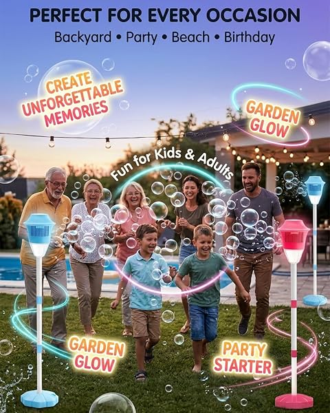Splashy Surprise Bubble Machin, Automatic Glow Burst Bubbles Fountain, Rechargeable Garden Standing Torch Maker Stand with Lights Music Summer Outdoor Backyard Parties Birthday Wedding(Pink) - 4