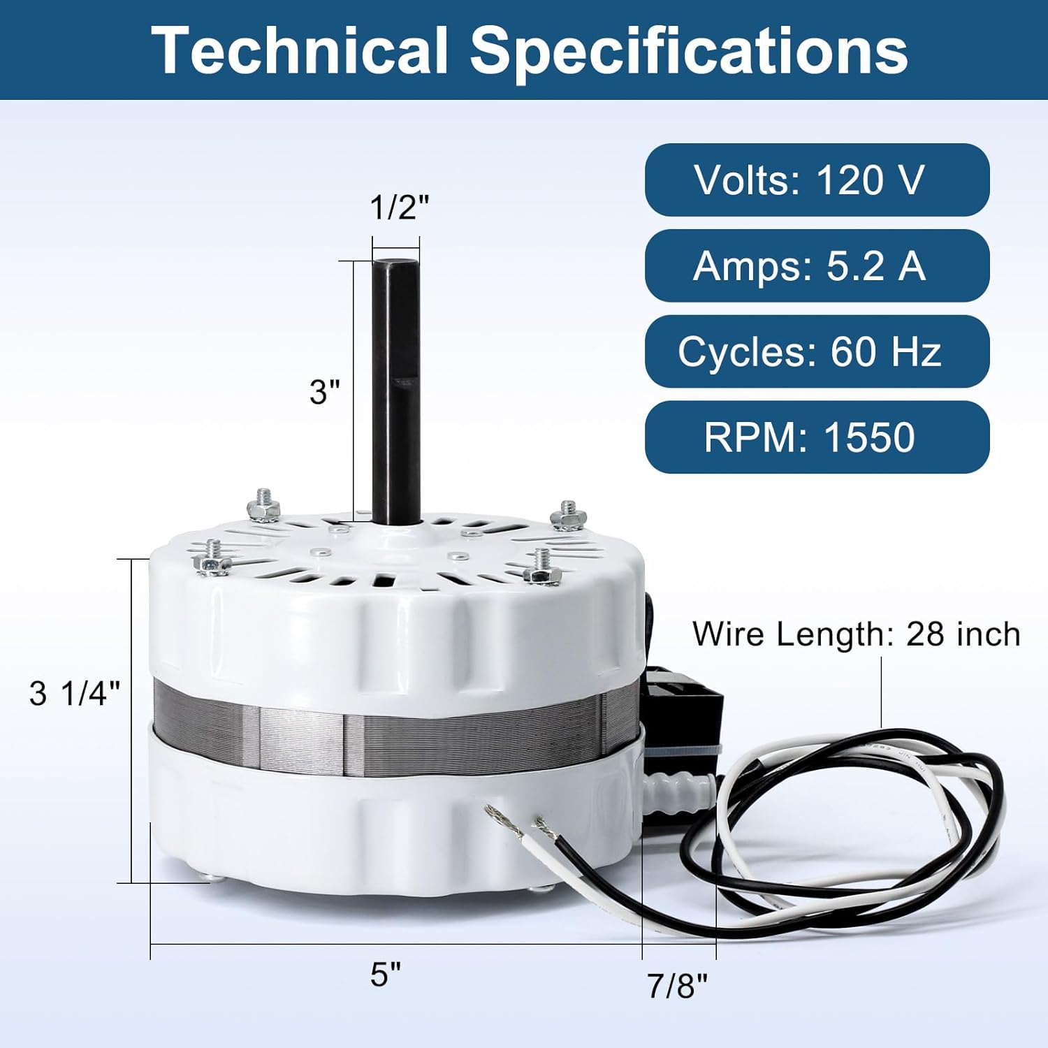 Criditpid 35407 Attic Fan Motor Replacement for F0812B3146, F0816B4732, F0816B4732A, DREPSC-127/20-4P1SP 5" Motor, Air Vent Motor Include 1 pcs Capacitor 8μF/250V.