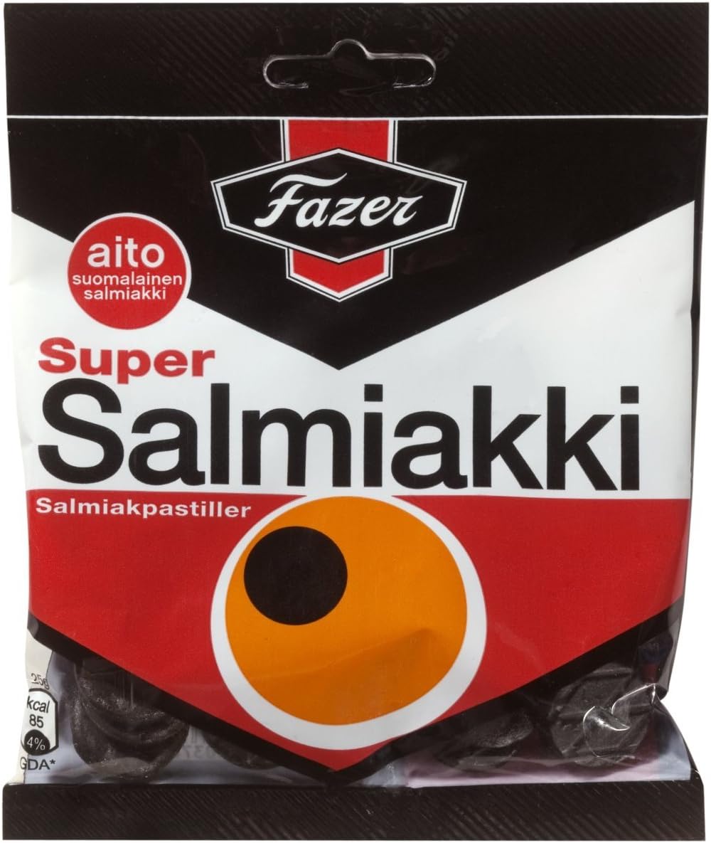 2 Bags X 80g of Fazer Super Salmiakki Original Finnish Salty Licorice Wine Gums Candy Sweets