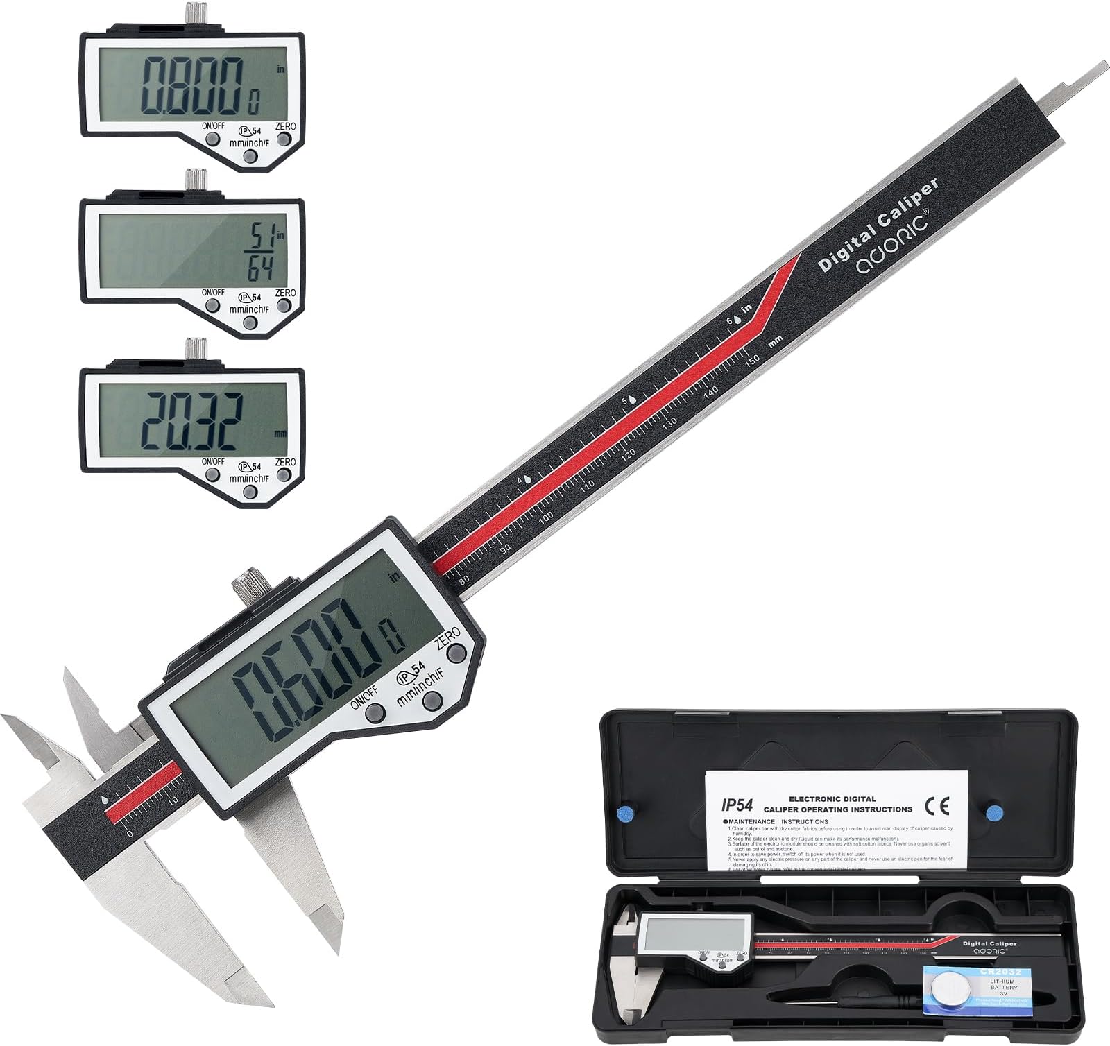 Digital Caliper, 6" Caliper Measuring Tool Extreme Accuracy Waterproof Electronic Vernier Caliper Industrial Stainless Steel Digital, Durable Measuring Tool with Large LCD Screen
