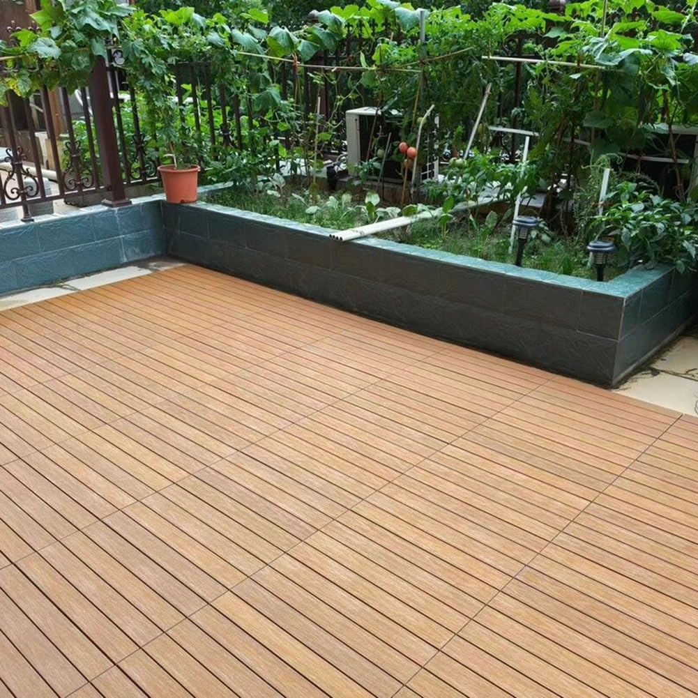 1/6/12 Pièces Dalles de Terrasse de Patio 30x60 cm, Caillebotis Exterieur Dalle en WPC À Clipser Antidérapant Imperméable, 6 Pièces/1㎡ pour Rénovation Porche Arrière-cour(Beige,1)