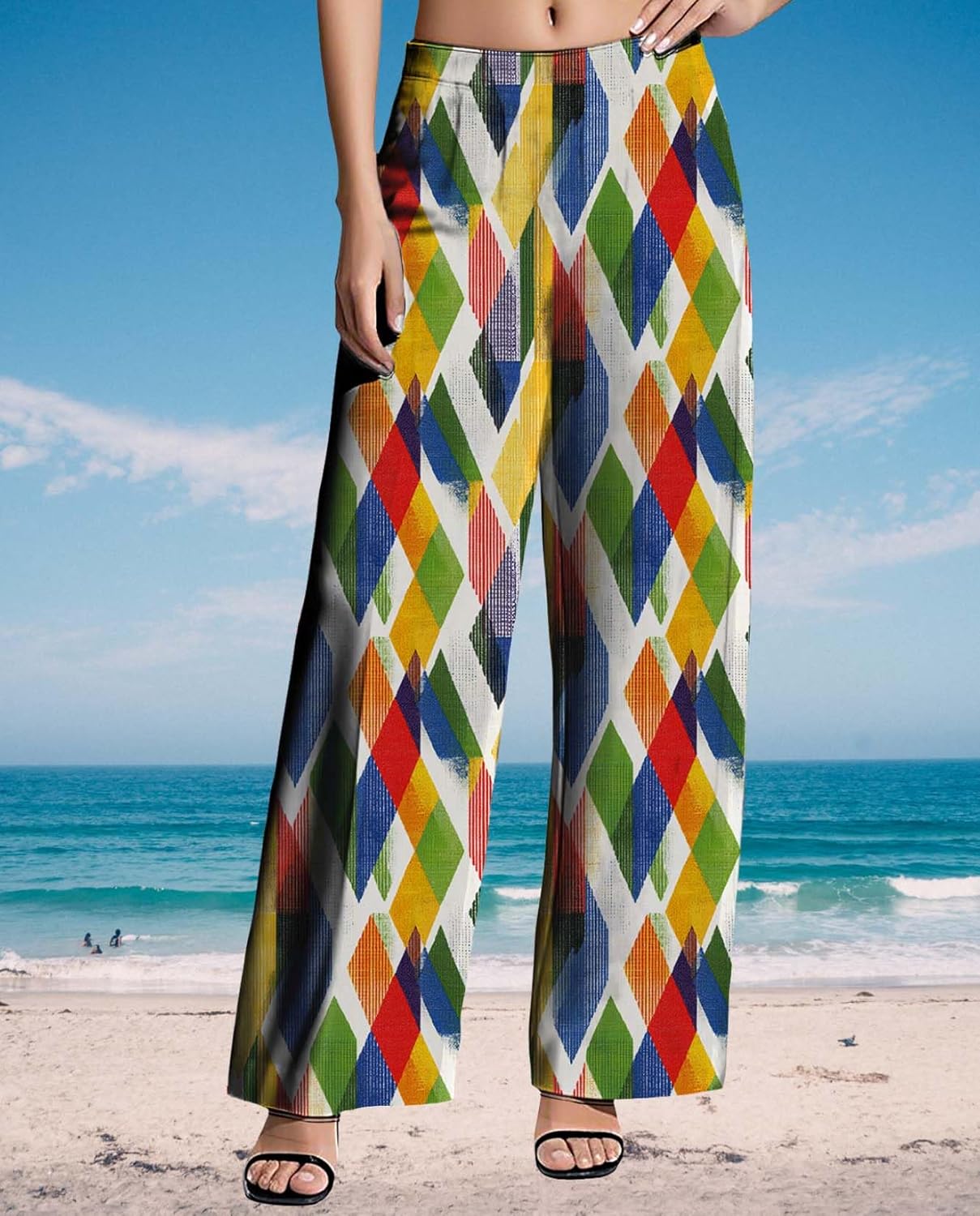 Womens Wide Leg Pants Pattern Print Lounge Trousers Casual Loose High Waisted Comfy Classic Pant for 2025 Summer - Image 3