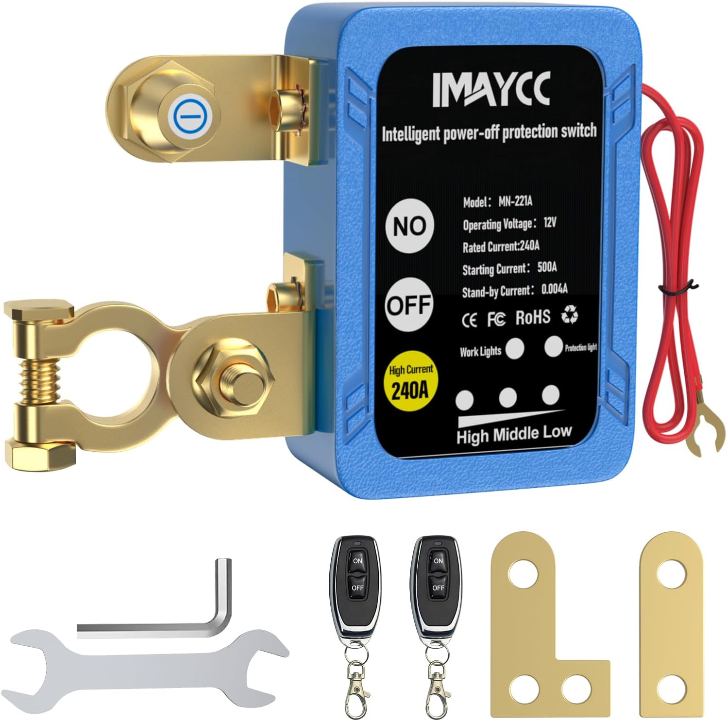 IMAYCC Kill Switch for Car, 12V Remote Battery Disconnect Switch 240A, Car Battery Kill Switch Anti Theft, Automatic Cut/Shut Off Switch for Auto, RV, ATV,Truck, Boat.