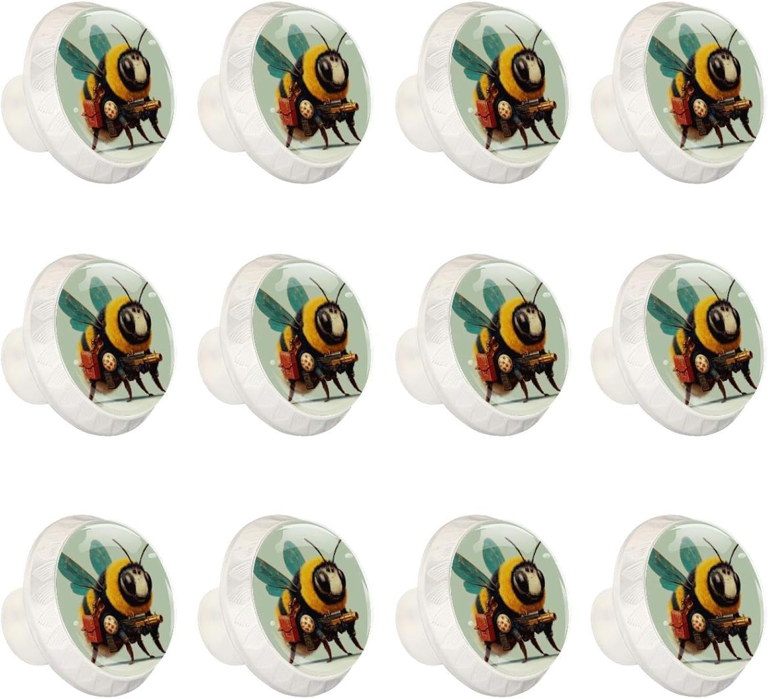 Black Bee (12) Decorative Cabinet Knobs, Crystal Glass Drawer Pulls with Screws for Kitchen Bathroom Dresser Cupboard Wardrobe