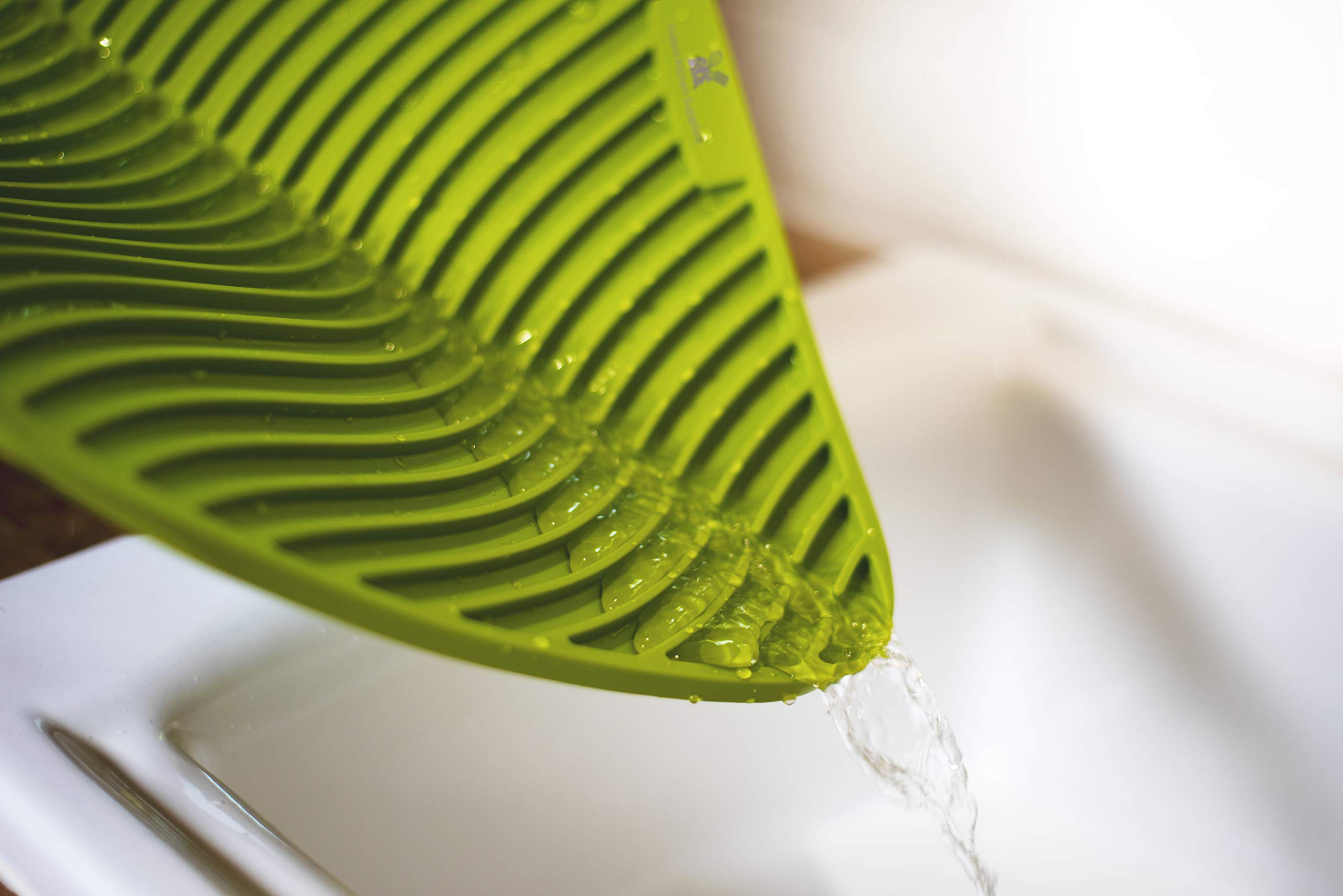 Tapis D’égouttage En Silicone Vert 40x32 Cm – Antidérapant, Protection Plan De Travail, Déviation D’eau, Pour évier De Cuisine