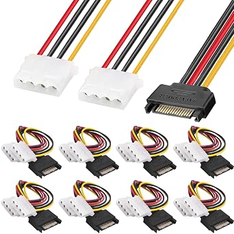 8 Pack SATA to Dual Molex LP4, 15 Pin SATA Male to 2 x 4 Pin Molex IDE Female Y Splitter Power Cable Adapter for Hard Drive HDD with IDE SATA 20cm 7.9 Inch