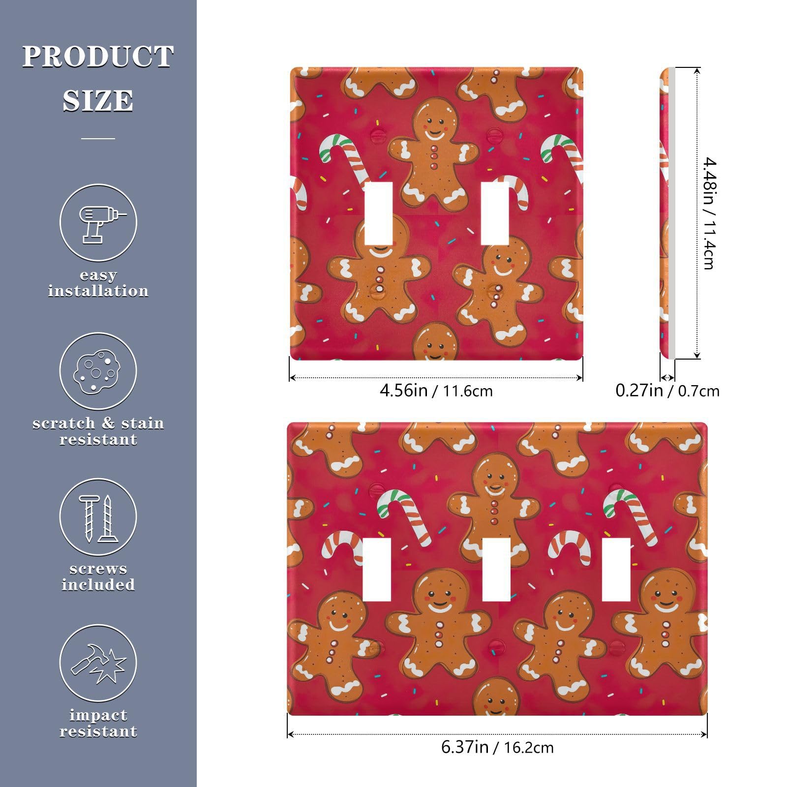 Light Switch Cover Christmas Gingerbread Man Wall Plates for Electrical Outlets 3 Gang 202b7129