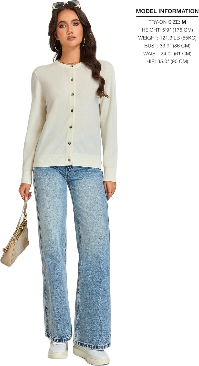Womens Button Up Sweater - 100% Merino Wool Cardigan with Real Shell Buttons Knit Warm Sweater for Spring Fall Winter - Image 6