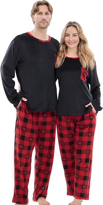PJGGZ Matching Pajamas for Couples, Mens and Womens Buffalo Plaid Pajamas Set Long Sleeve Pjs Soft Warm