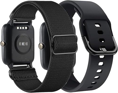 2 Pack Stretchy Nylon & Silicone Watch Bands Compatible with Veryfitpro ID205L, 19mm Loop Elastic Straps for Willful YAMAY SW020 SW021 SW023 SW025 ID205S ID205U, Fitpolo ID205L Women Men