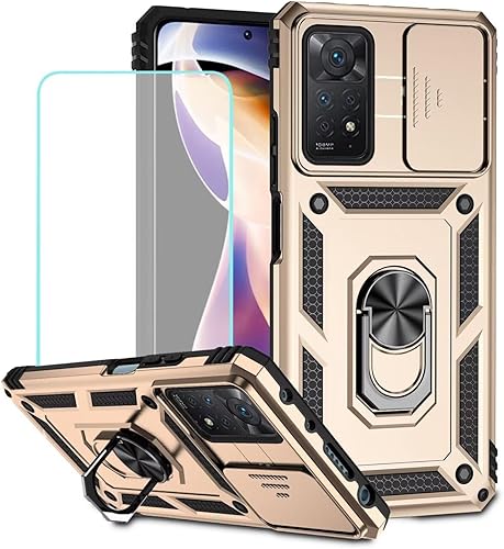Vokuha Funda para Redmi Note 11 Pro 4G5GRedmi Note 11E Pro con protector de pantalla de vidrio templado y cubierta de cámara deslizante, soporte de