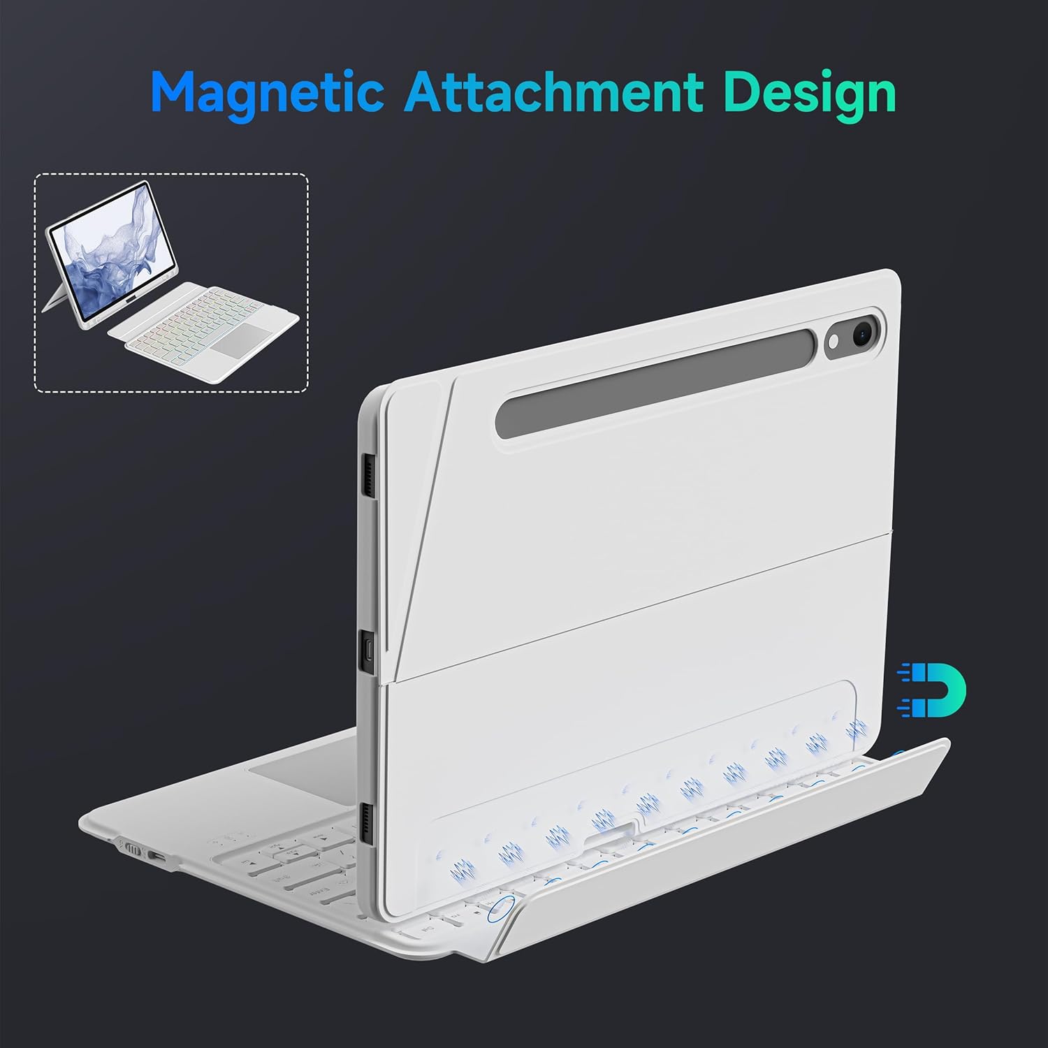nimin Detachable Keyboard Cases for 12.4-inch Samsung Galaxy Tab S7+/S8+/S7FE,Built-in S Pen Holder and Trackpad,7-Color Backlit, Auto Sleep/Wake,Snow White