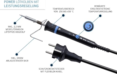 ERSA PTC70 Soldering Iron 75 W up to 450 °C Temperature-Controlled Soldering Iron 230 V Including Storage Stand with Resistonic Temperature Control - Made in Germany - 0710CD - 2