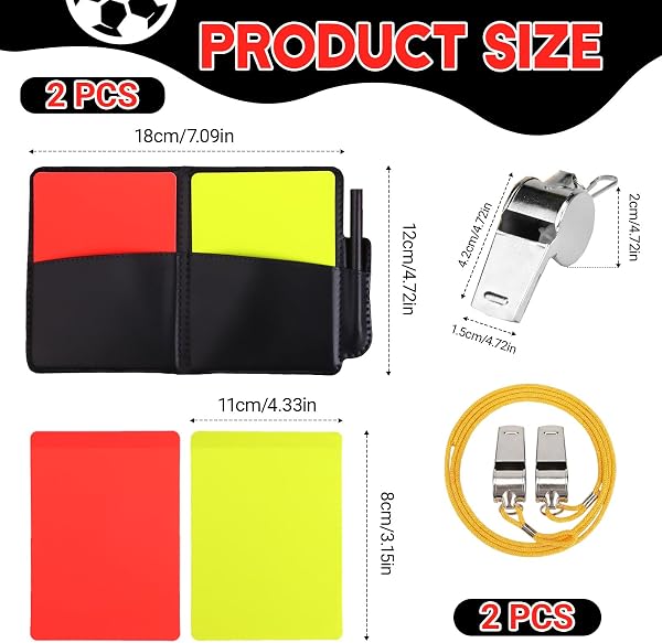 Horktrust Carton Arbitre Set Complet, 2 Sifflets en Métal + Cartons Rouge/Jaune avec Carnet & Crayon, Kit Arbitre pour Football Basketball Sports Scolaires Jeux - 2